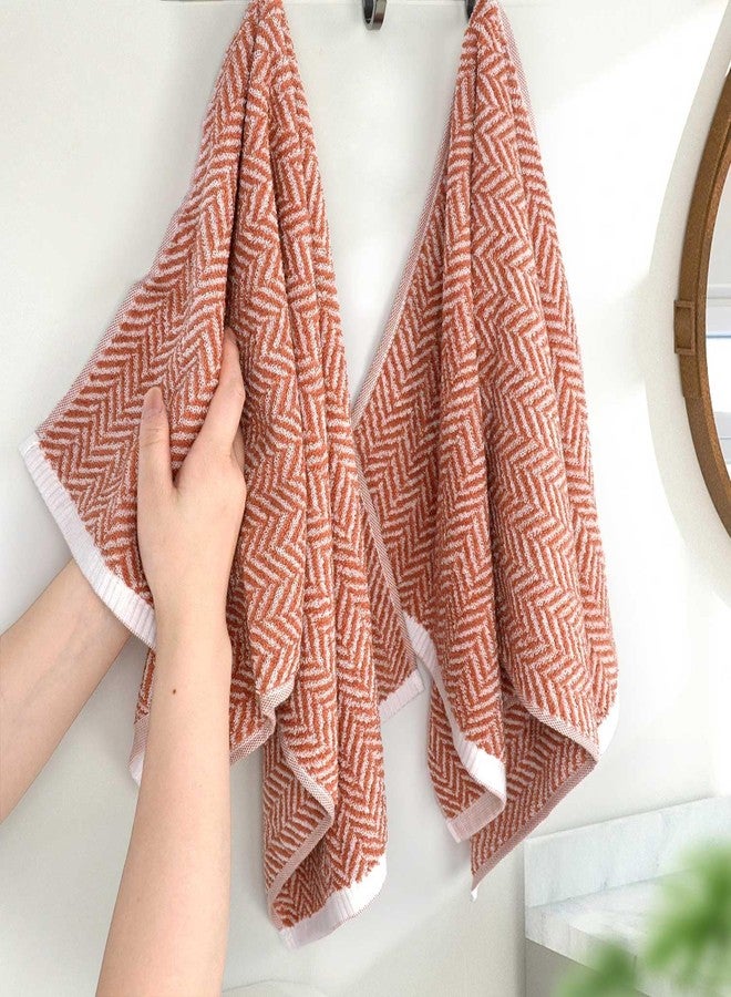 Cleanbear Hand Towels for Bathroom with Herringbone Stripes, Decorative Hand Towel Set, 100% Cotton Bathroom Towels, 13 x 28 in (2, Light-Coral) - Image 4