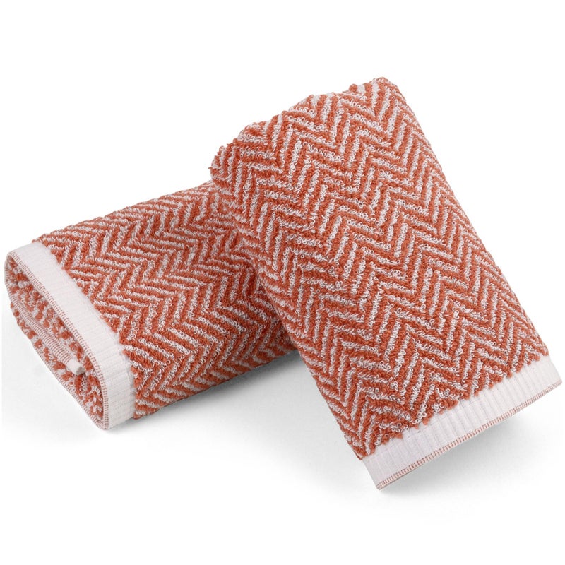 Cleanbear Hand Towels for Bathroom with Herringbone Stripes, Decorative Hand Towel Set, 100% Cotton Bathroom Towels, 13 x 28 in (2, Light-Coral) - Image 1
