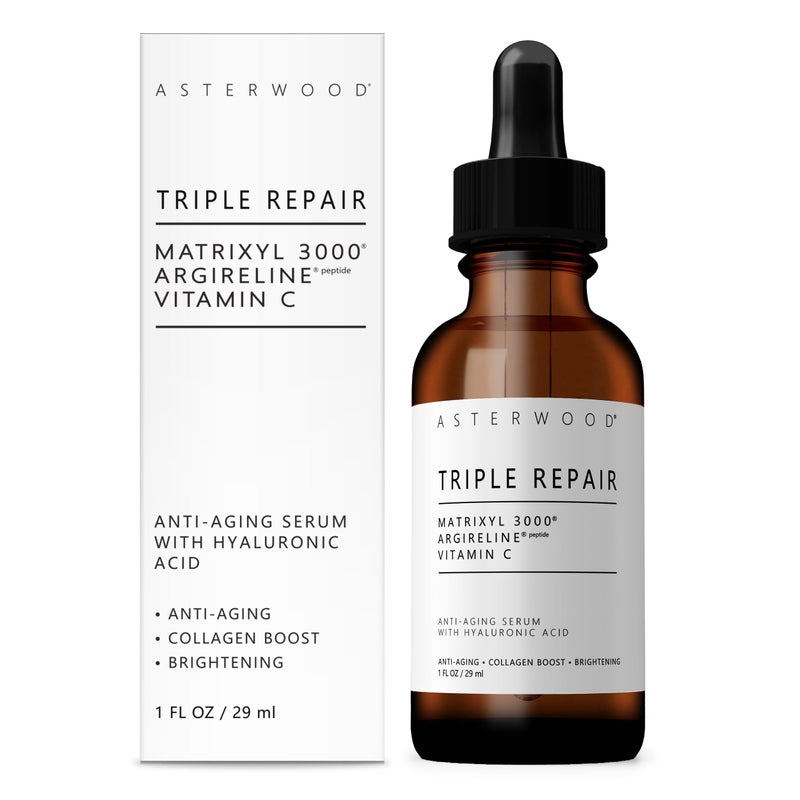 Asterwood Triple Repair Matrixyl 3000 + Argireline + Hyaluronic Acid + Vitamin C Serum for Face - Anti-Aging, Collagen Boosting, Hydrating - Fragrance-Free - 1 Fl Oz - Image 1