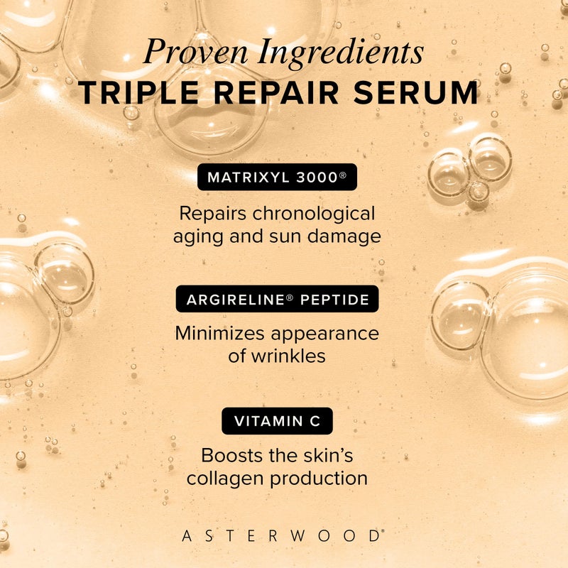 Asterwood Triple Repair Matrixyl 3000 + Argireline + Hyaluronic Acid + Vitamin C Serum for Face - Anti-Aging, Collagen Boosting, Hydrating - Fragrance-Free - 1 Fl Oz - Image 3