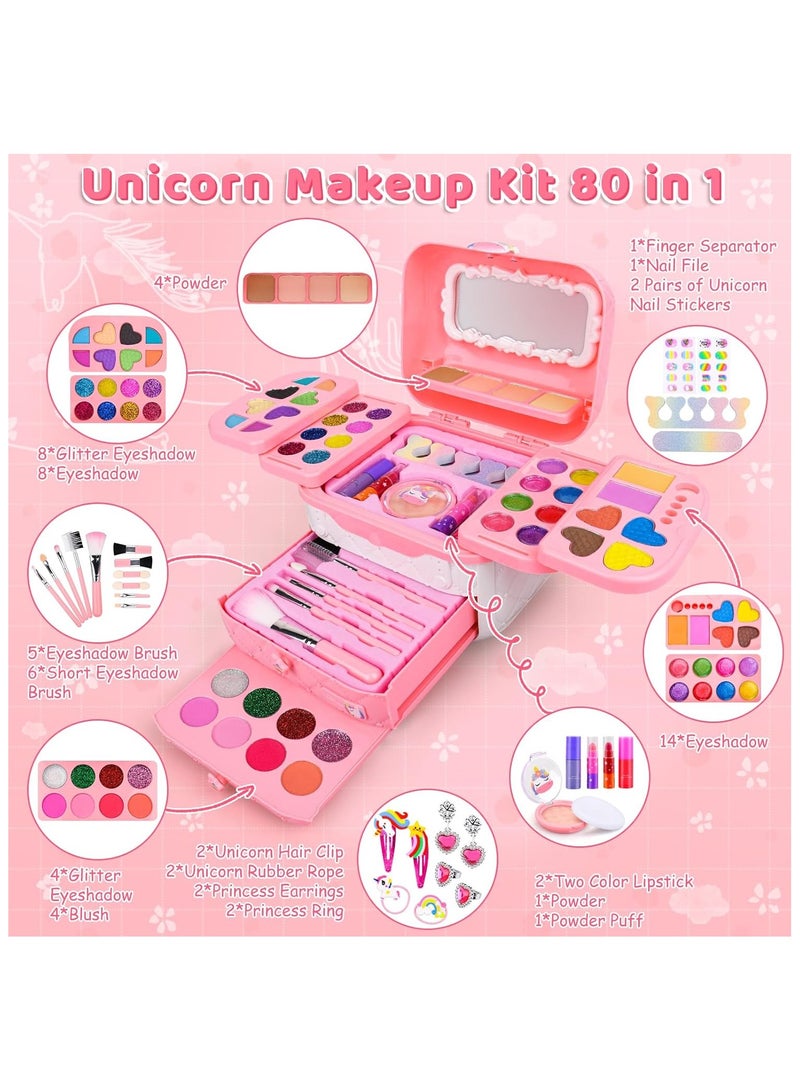 NNEWVANTE 80 PCS Kids Makeup Kit for Girls Over 3 years old, Unicorn Toy for Little Girls Birthday, Princess Dolls Dress Up Toy for Performance Dance Show Role Play Party - Image 2