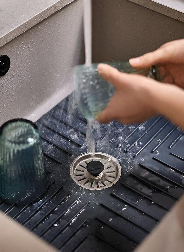 Fast Drain Sink Mat - Large Non-Slip Kitchen Faucet Tray with Removable Plug for Fast Water Flow - Image 4