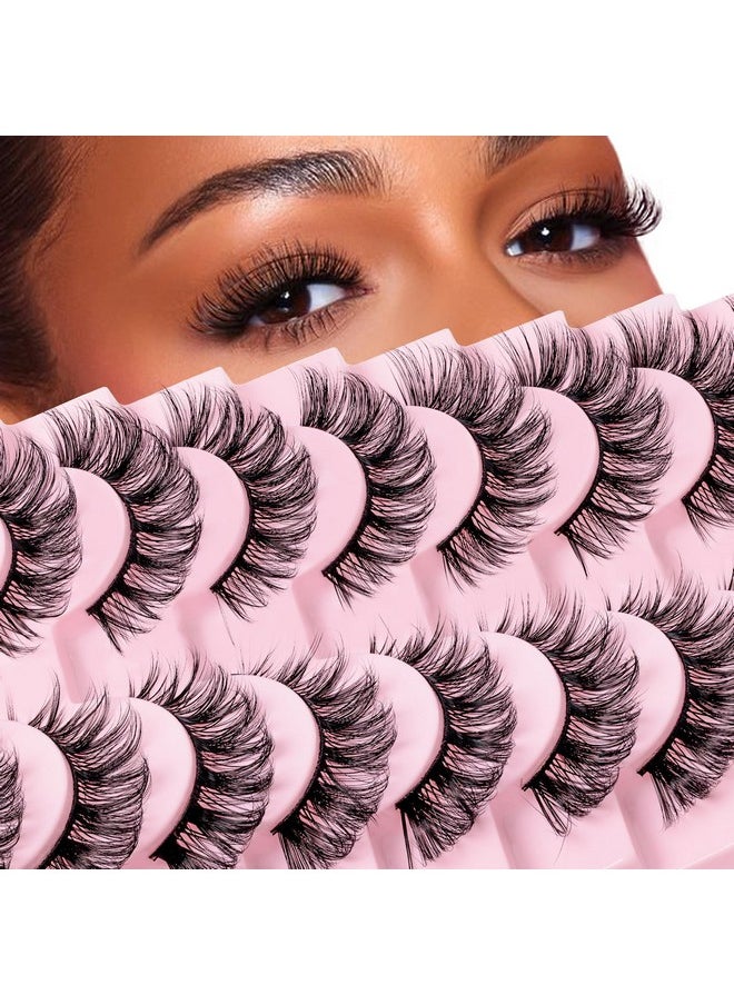 Russian Strip Lashes Dd Curl False Eyelashes Fluffy Wispy Faux Mink Lashes 10 Pairs Pack (D07)