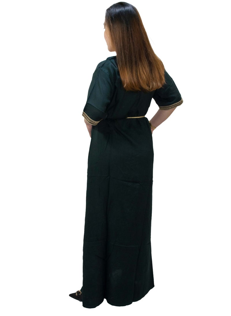 Jalabiya Alfine Fabric Traditional Arabian Casual Dress TA-2239  GREEN  - Image 5