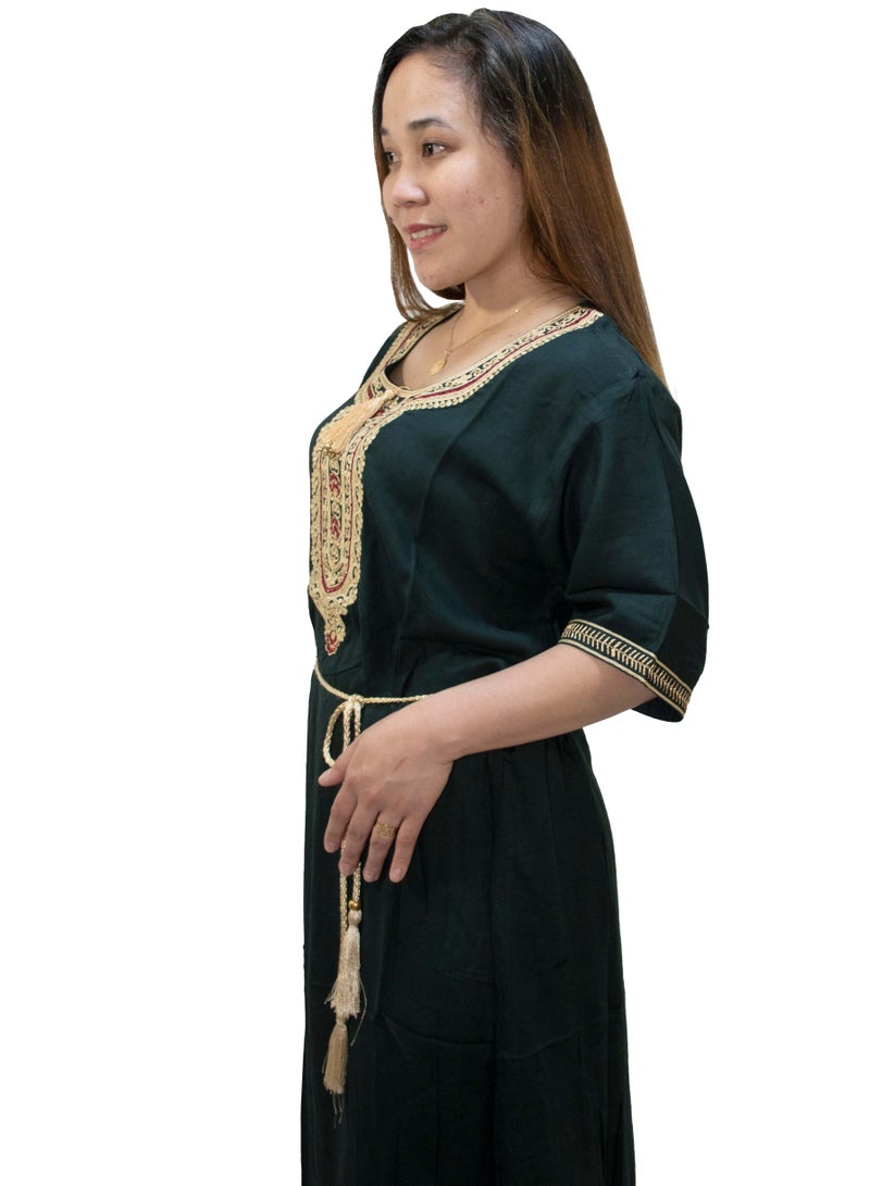 Jalabiya Alfine Fabric Traditional Arabian Casual Dress TA-2239  GREEN  - Image 3