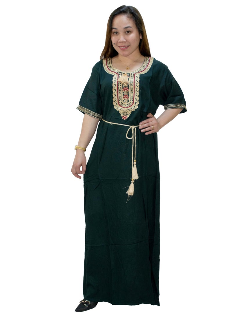 Jalabiya Alfine Fabric Traditional Arabian Casual Dress TA-2239  GREEN  - Image 1
