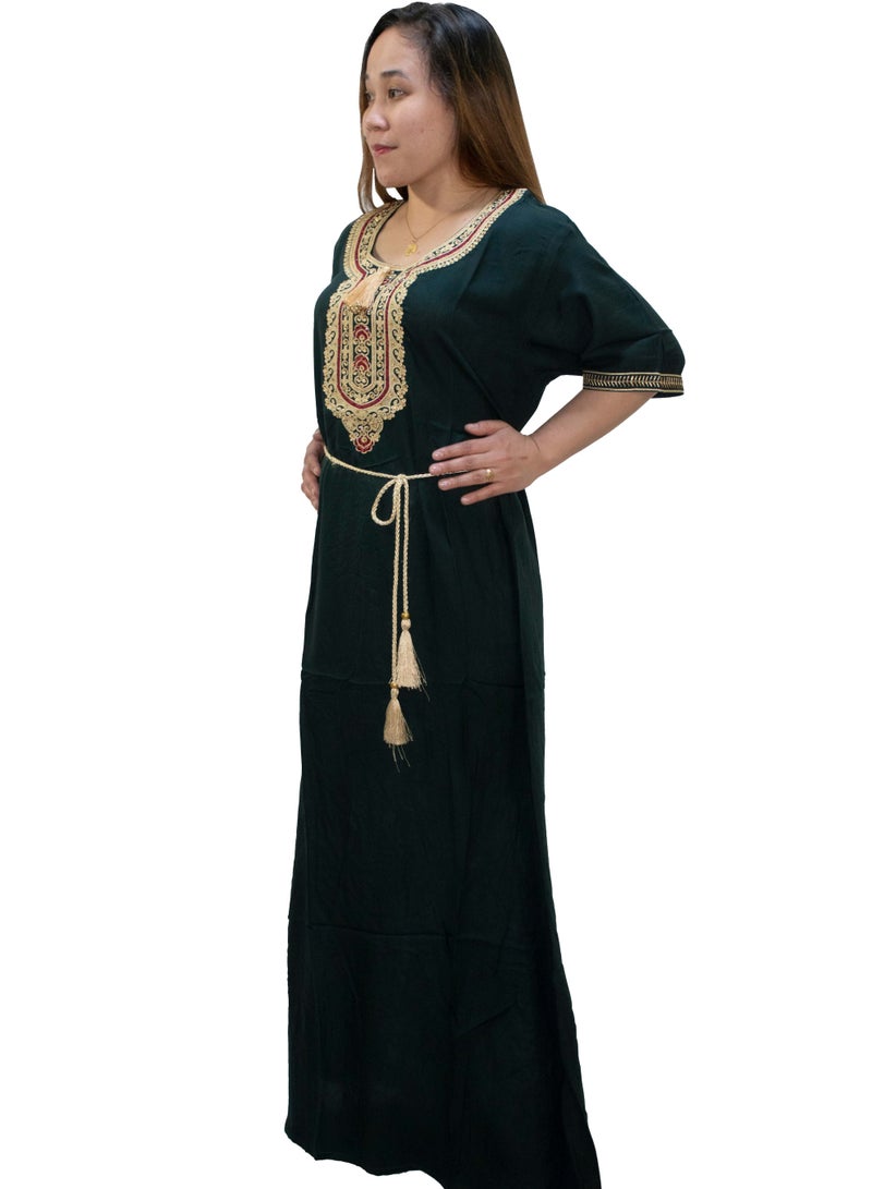 Jalabiya Alfine Fabric Traditional Arabian Casual Dress TA-2239  GREEN  - Image 4