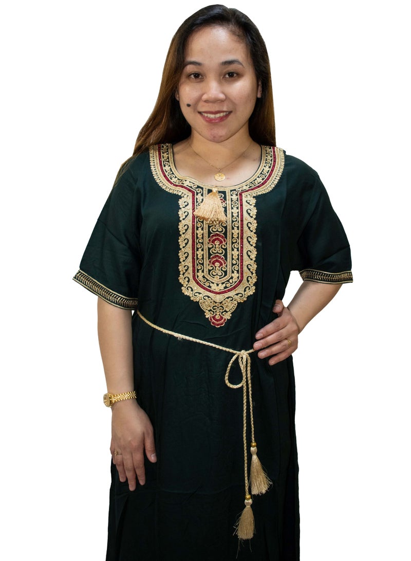 Jalabiya Alfine Fabric Traditional Arabian Casual Dress TA-2239  GREEN  - Image 2