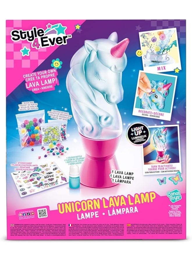 كانال تويز أسلوب 4 إيفر وحيد القرن مصباح لافا افعلها بنفسك | زين مصباح الماء الخاص بك مجموعة حرف | زينة غرفة وحيد القرن اللطيفة | وردي - Image 4