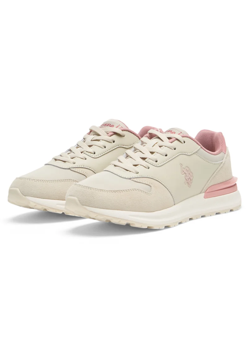 U.S. Polo Assn. Women's Lightweight Beige Sneakers - Elegant Design with Soft Pink Accents, Comfortable Casual Shoes for Everyday Wear