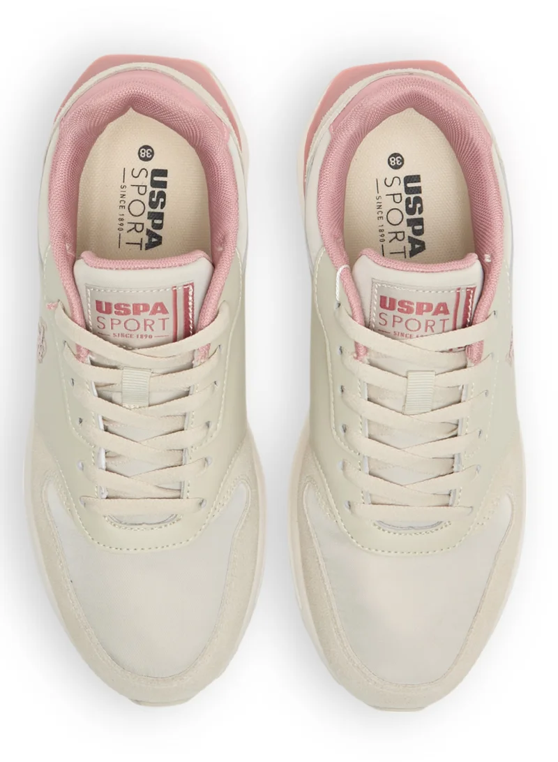 U.S. Polo Assn. Women's Lightweight Beige Sneakers - Elegant Design with Soft Pink Accents, Comfortable Casual Shoes for Everyday Wear
