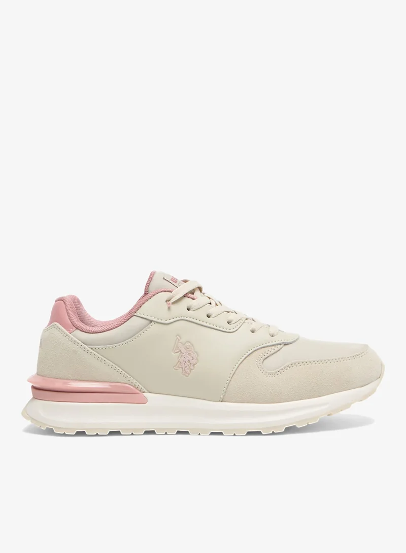 U.S. Polo Assn. Beige/Pink Women's Lightweight Shoes Beige Sneakers - Elegant Design with Soft Pink Accents Shoes, Comfortable Casual Shoes for Everyday Wear for Women | Best Price UAE