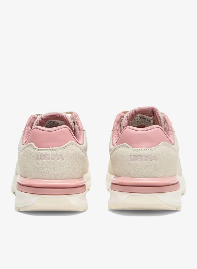U.S. Polo Assn. Beige/Pink Women's Lightweight Shoes Beige Sneakers - Elegant Design with Soft Pink Accents Shoes, Comfortable Casual Shoes for Everyday Wear for Women | Best Price UAE