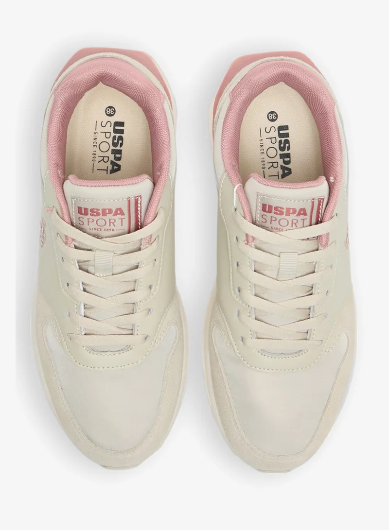 U.S. Polo Assn. Beige/Pink Women's Lightweight Shoes Beige Sneakers - Elegant Design with Soft Pink Accents Shoes, Comfortable Casual Shoes for Everyday Wear for Women | Best Price UAE
