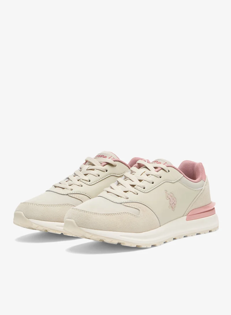 U.S. Polo Assn. Beige/Pink Women's Lightweight Shoes Beige Sneakers - Elegant Design with Soft Pink Accents Shoes, Comfortable Casual Shoes for Everyday Wear for Women | Best Price UAE