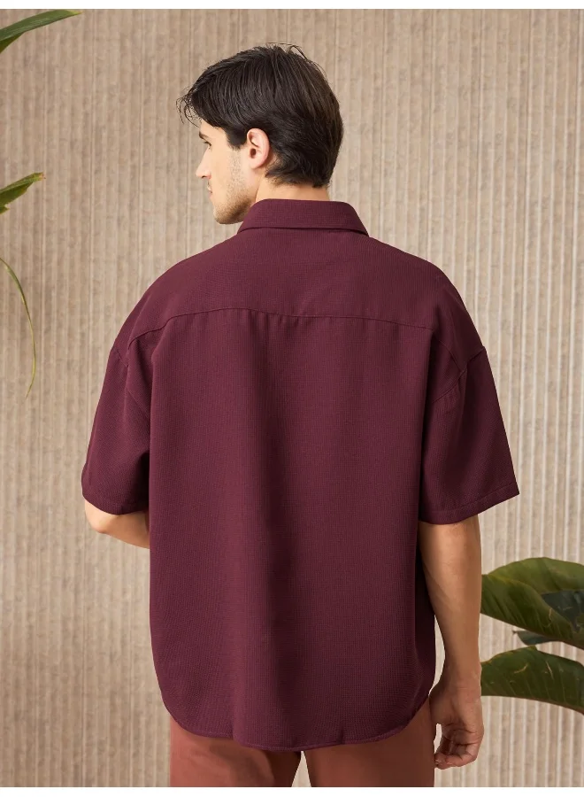 بيونغ French Wine Half Sleeve Waffle Shirt for Men