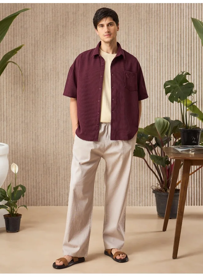 بيونغ French Wine Half Sleeve Waffle Shirt for Men