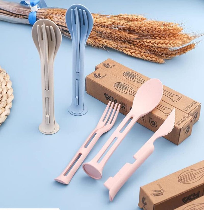 MySouq-Store 2 Sets Wheat Straw Reusable Spoon Forks， Tableware Portable Cutlery Cutlery Utensils for Travel, Picnic, Camping or Daily Use, Multi-Color - Image 4