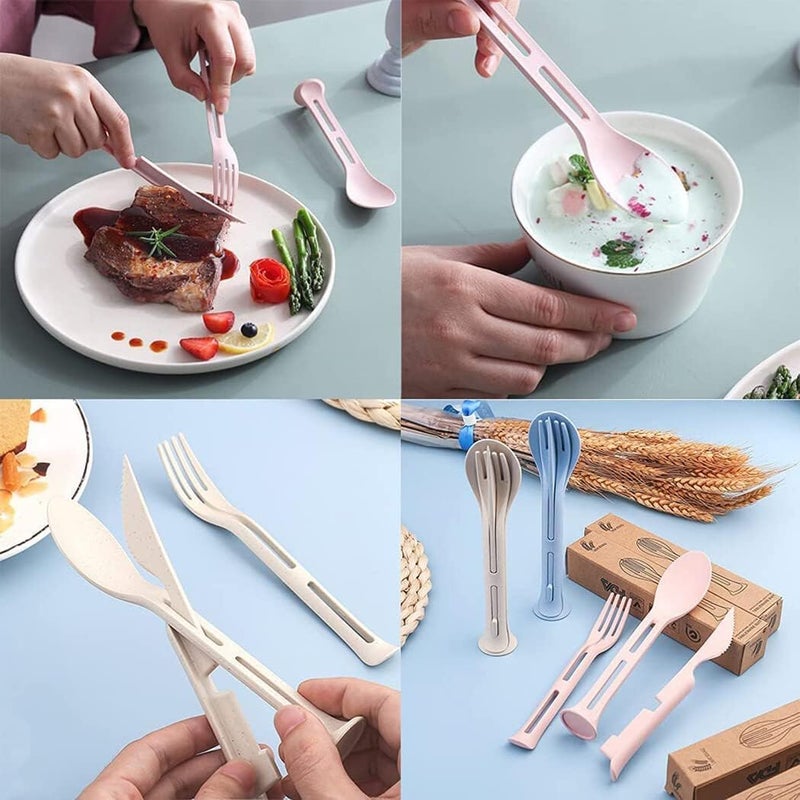 MySouq-Store 2 Sets Wheat Straw Reusable Spoon Forks， Tableware Portable Cutlery Cutlery Utensils for Travel, Picnic, Camping or Daily Use, Multi-Color - Image 3