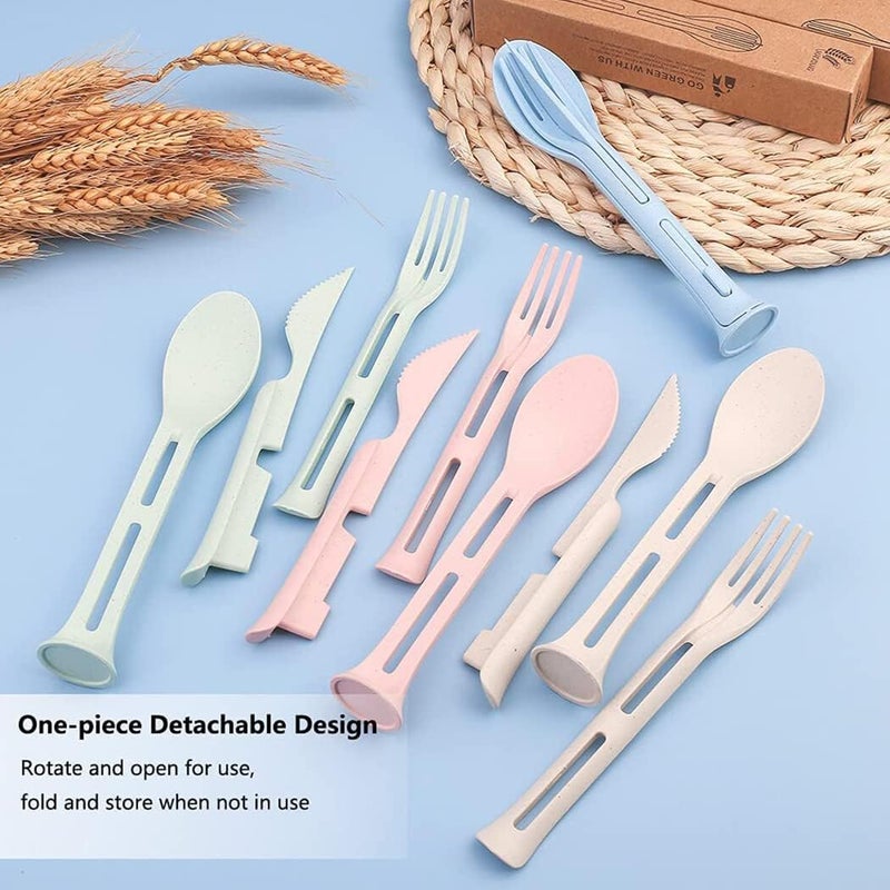 MySouq-Store 2 Sets Wheat Straw Reusable Spoon Forks， Tableware Portable Cutlery Cutlery Utensils for Travel, Picnic, Camping or Daily Use, Multi-Color - Image 2