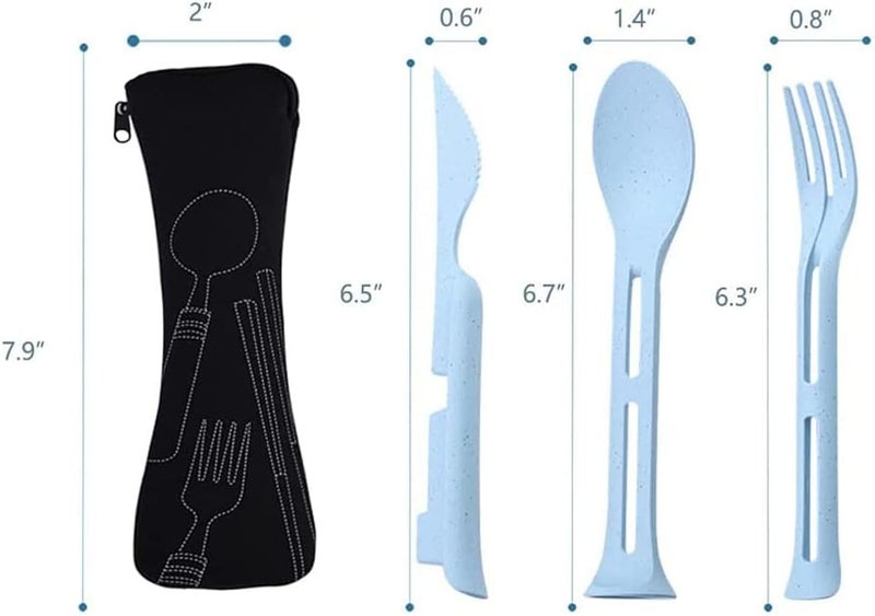 MySouq-Store 2 Sets Wheat Straw Reusable Spoon Forks， Tableware Portable Cutlery Cutlery Utensils for Travel, Picnic, Camping or Daily Use, Multi-Color - Image 5