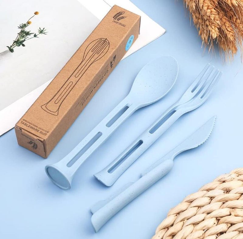 MySouq-Store 2 Sets Wheat Straw Reusable Spoon Forks， Tableware Portable Cutlery Cutlery Utensils for Travel, Picnic, Camping or Daily Use, Multi-Color - Image 1