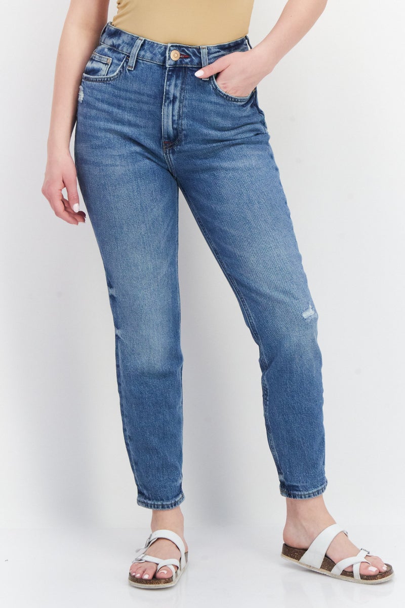 RIVER ISLAND Women Mom Fit Stretchable Denim Jeans, Blue - Image 1