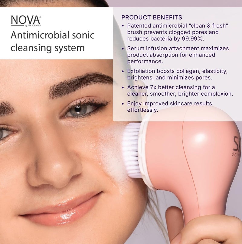 Spa Sciences - NOVA - Sonic Cleansing Brush with Bristles & Infusion System â€“ Anti-Aging Facial Exfoliating, Waterproof, and USB Rechargeable - Image 4