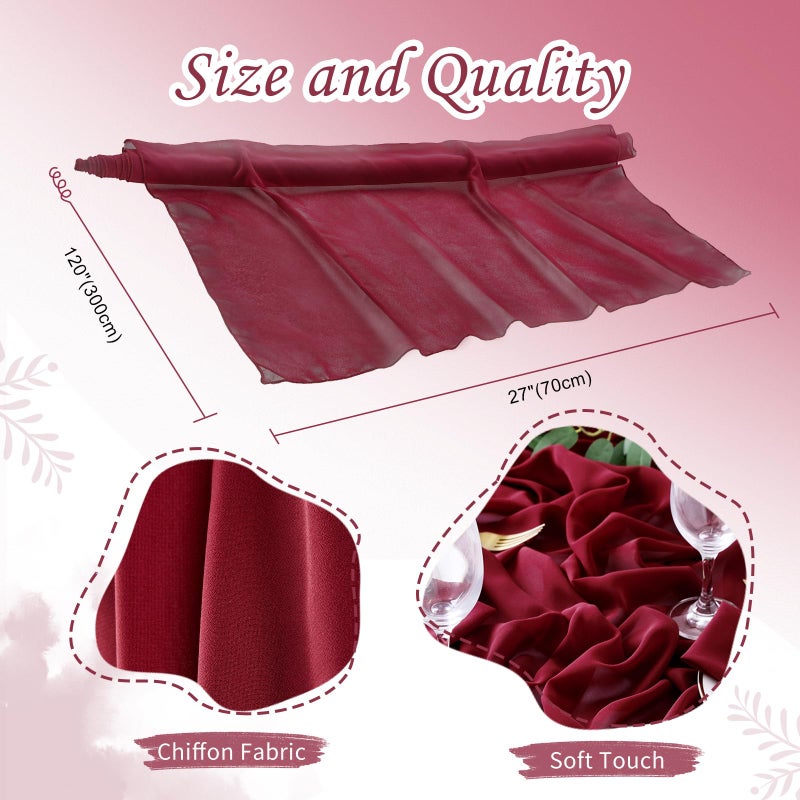 QueenDream 10Ft Burgundy Chiffon Table Runner 27x120 Inch Long Sheer Table Runner for Boho Weddings Bridal Shower Party Table Top Decorations - Image 3