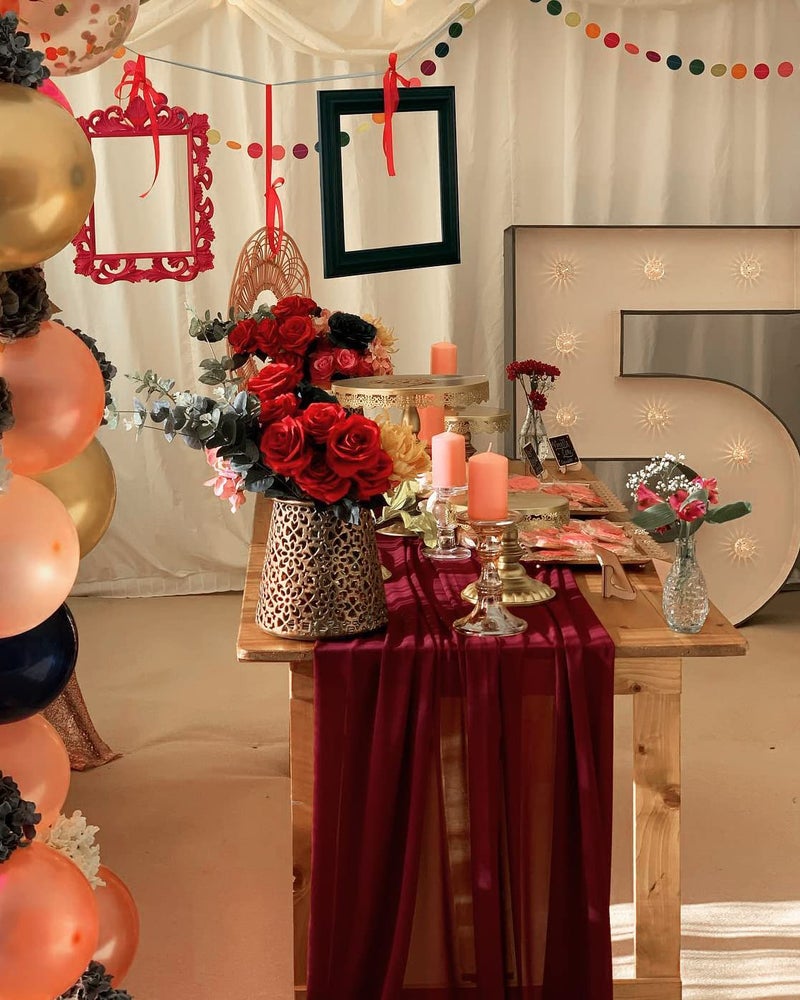 QueenDream 10Ft Burgundy Chiffon Table Runner 27x120 Inch Long Sheer Table Runner for Boho Weddings Bridal Shower Party Table Top Decorations - Image 5