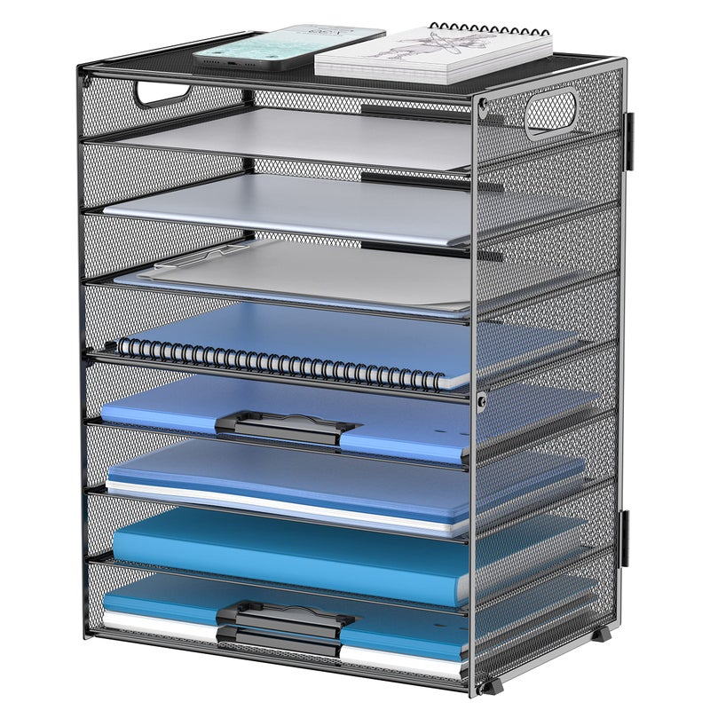 DALTACK 9-Tier Paper Letter Tray Desk Organizer with Handles, Mesh File Holder Organization, Paper Sorter Desk Organizer for Office Home School, Black - Image 1