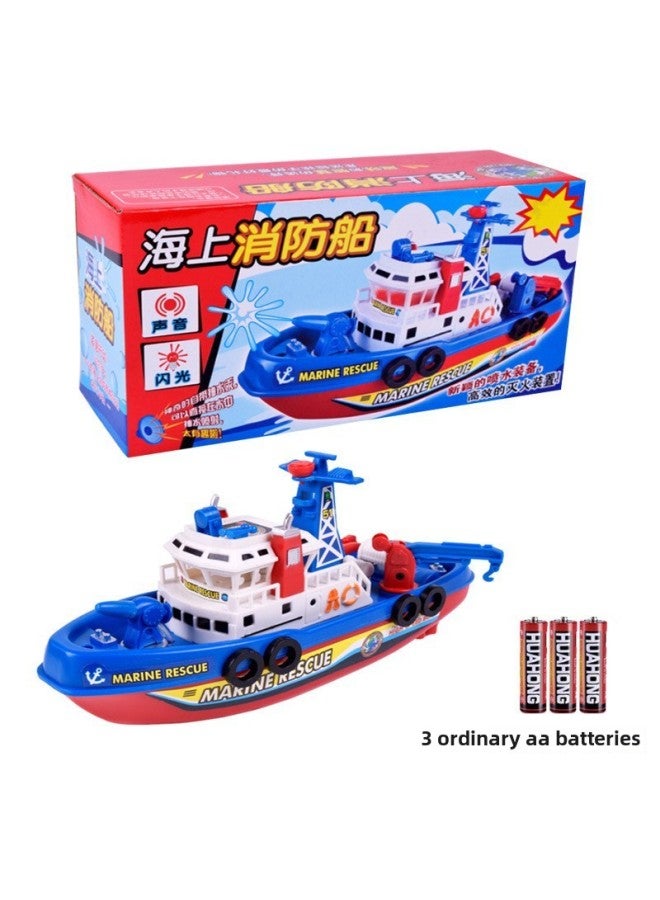 Children's Model Toy Electric Model Fire Boat Music Lights Will Spray Water Can Travel On The Water Stall-Color:Ship-English  - Image 3