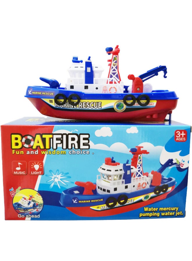Children's Model Toy Electric Model Fire Boat Music Lights Will Spray Water Can Travel On The Water Stall-Color:Ship-English  - Image 1