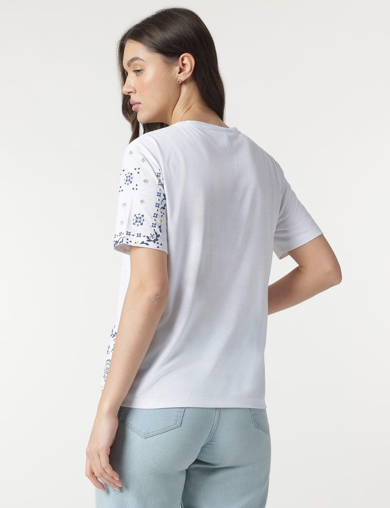 Marks & Spencer Floral Print Round Neck T-Shirt - Image 2