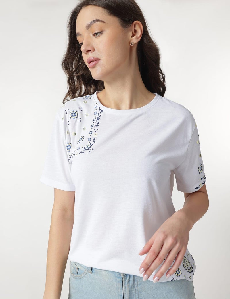 Marks & Spencer Floral Print Round Neck T-Shirt - Image 4