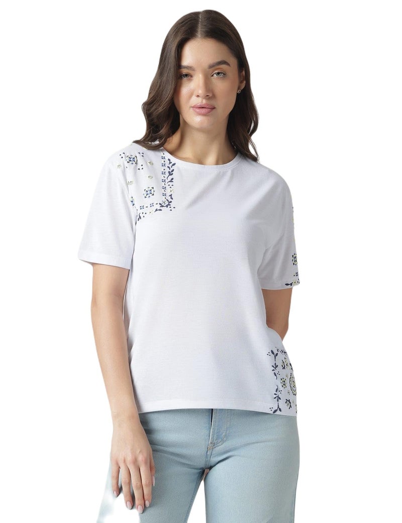 Marks & Spencer Floral Print Round Neck T-Shirt - Image 1