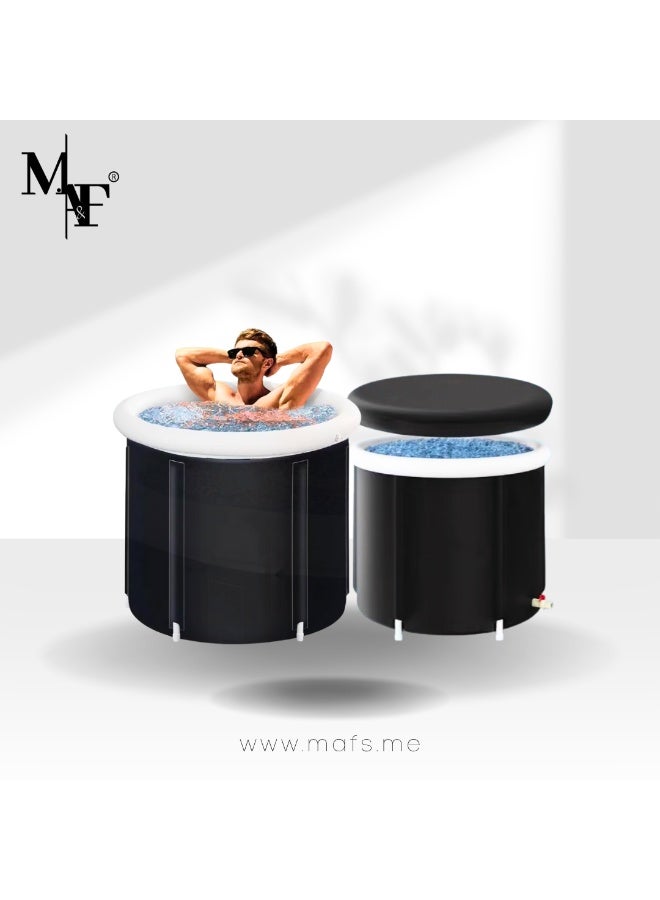 م.ا & ف'س حوض استحمام ثلجي كبير (مقاس XXL) محمول للعلاج بالماء البارد والتعافي والتدريب - حوض استحمام ثلجي فاخر مزود بغطاء للرياضيين (أسود) - Image 1