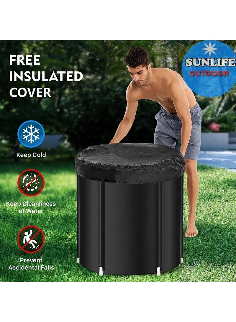 م.ا & ف'س حوض استحمام ثلجي كبير (مقاس XXL) محمول للعلاج بالماء البارد والتعافي والتدريب - حوض استحمام ثلجي فاخر مزود بغطاء للرياضيين (أسود) - Image 5