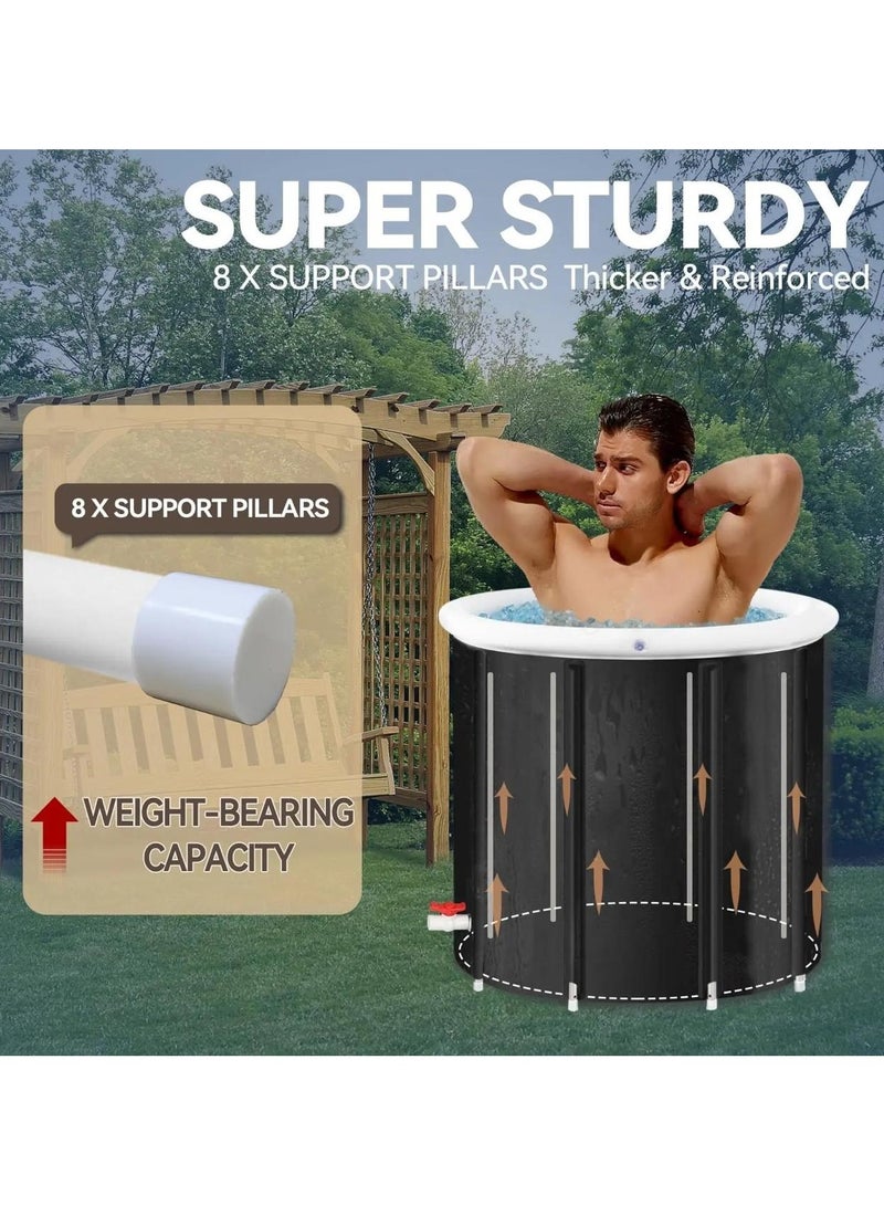 م.ا & ف'س حوض استحمام ثلجي كبير (مقاس XXL) محمول للعلاج بالماء البارد والتعافي والتدريب - حوض استحمام ثلجي فاخر مزود بغطاء للرياضيين (أسود) - Image 3