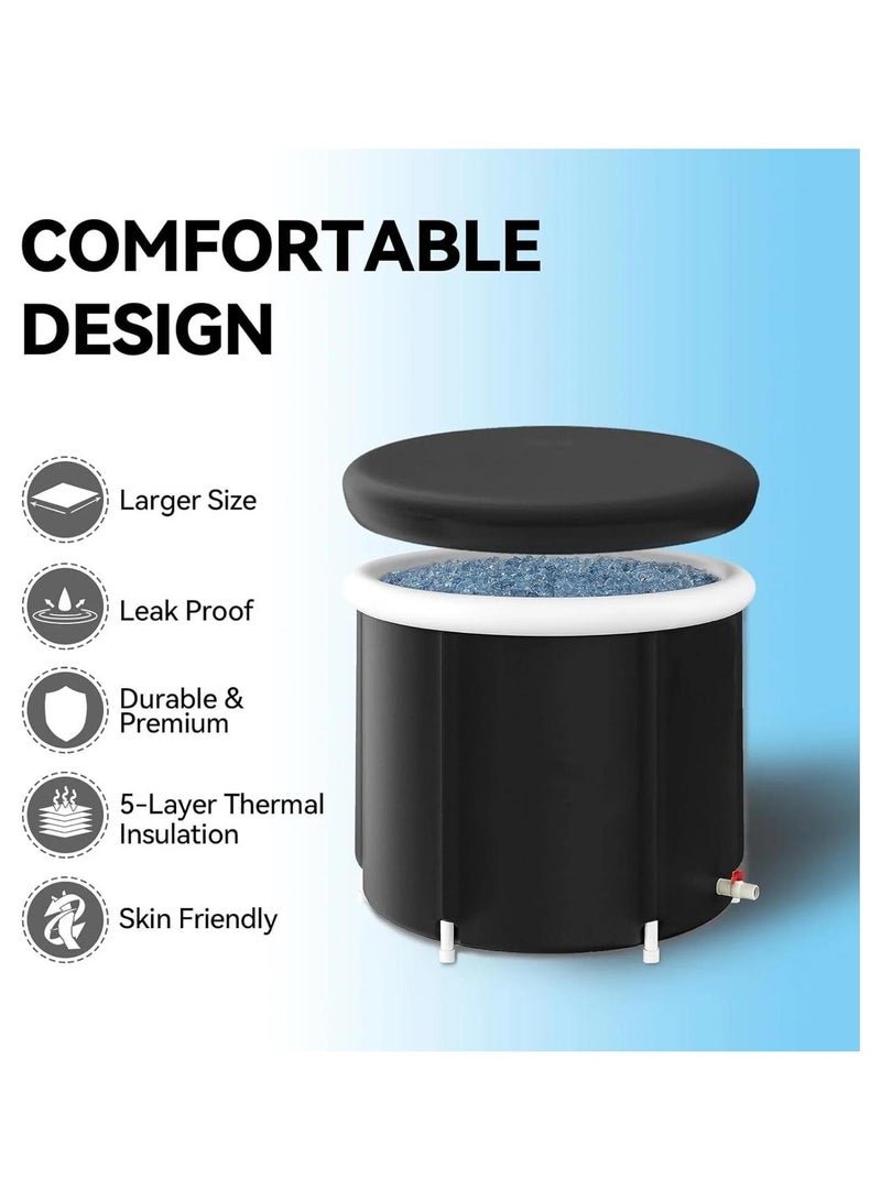 م.ا & ف'س حوض استحمام ثلجي كبير (مقاس XXL) محمول للعلاج بالماء البارد والتعافي والتدريب - حوض استحمام ثلجي فاخر مزود بغطاء للرياضيين (أسود) - Image 4