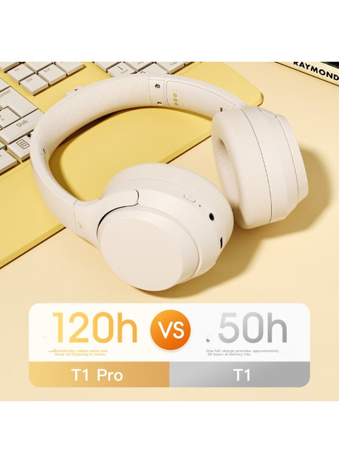 Ikf T1 Pro Wireless And Wired Bluetooth Headphones With Hifi Sound Quality, Call Noise Reduction, Environmental Sound Transparency, Long Battery Life, And 3d Sound - Cloud Rock White - Image 3