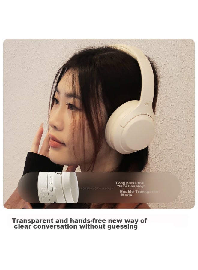 Ikf T1 Pro Wireless And Wired Bluetooth Headphones With Hifi Sound Quality, Call Noise Reduction, Environmental Sound Transparency, Long Battery Life, And 3d Sound - Cloud Rock White - Image 5