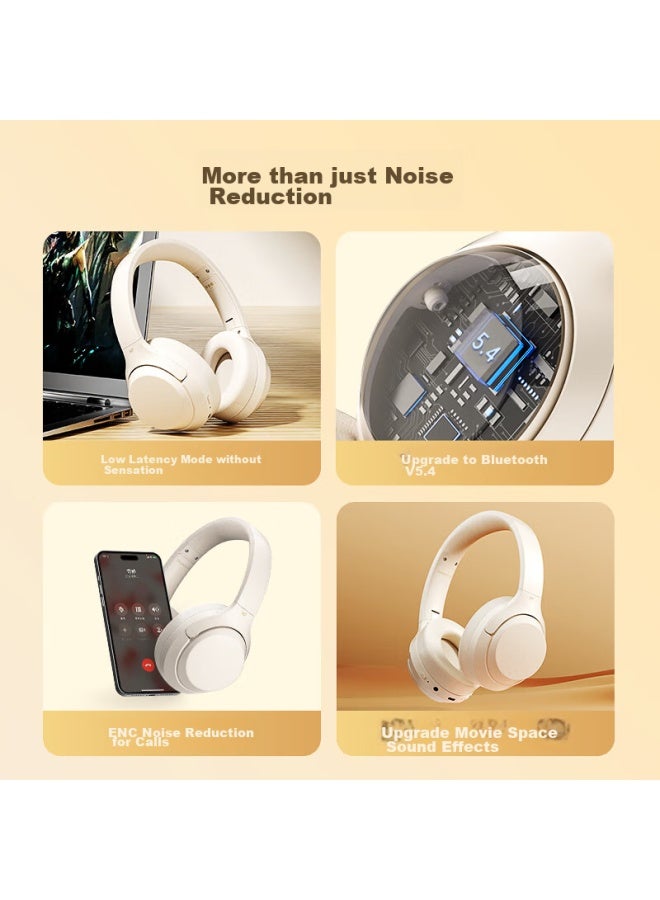 Ikf T1 Pro Wireless And Wired Bluetooth Headphones With Hifi Sound Quality, Call Noise Reduction, Environmental Sound Transparency, Long Battery Life, And 3d Sound - Cloud Rock White - Image 1
