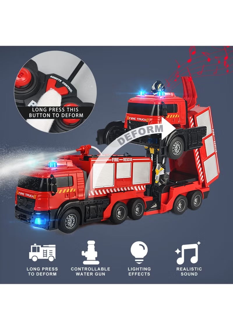 JAJEEK Fire Truck Transforming Robot RC Toy for Kids – 2-in-1 Remote Control Fire Truck Vehicle with One-Click Water Spray, Realistic Sound Effects, LED Lights, Transformable Action Toy 3+ - Image 3