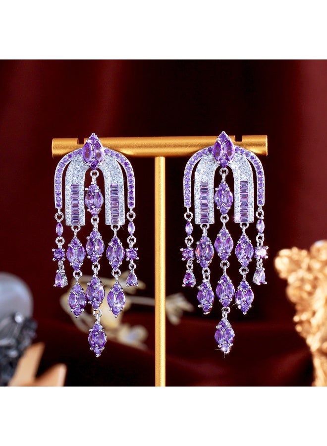 Elegant French Style Tassel Drop Earrings – S925 Silver Needle, Luxury Zircon Arch Design  - Image 4