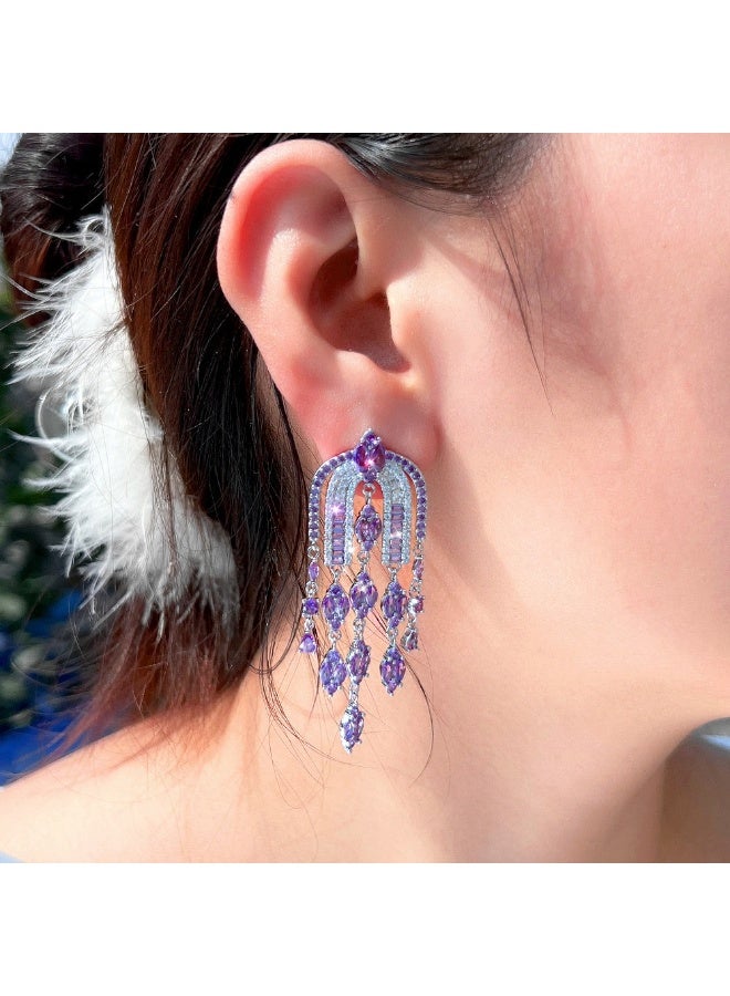 Elegant French Style Tassel Drop Earrings – S925 Silver Needle, Luxury Zircon Arch Design  - Image 3
