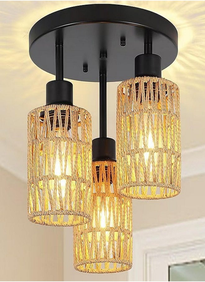Generic - Rattan Ceiling Lamp Hanging, Boho Ceiling Lamp with Rattan Lampshade, Vintage Ceiling Lamp , Modern Ceiling Lamp Living Room, Basket Lamp for Bedroom, Kitchen, Hallway - Image 1