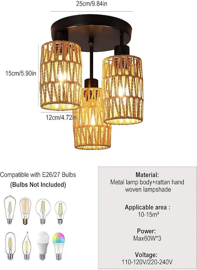 Generic - Rattan Ceiling Lamp Hanging, Boho Ceiling Lamp with Rattan Lampshade, Vintage Ceiling Lamp , Modern Ceiling Lamp Living Room, Basket Lamp for Bedroom, Kitchen, Hallway - Image 1