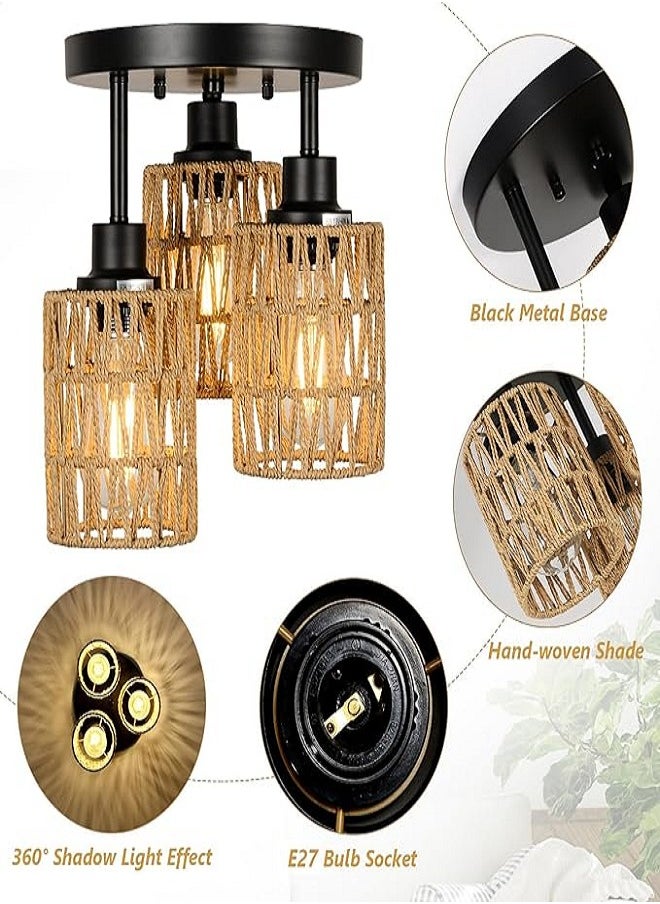 Generic - Rattan Ceiling Lamp Hanging, Boho Ceiling Lamp with Rattan Lampshade, Vintage Ceiling Lamp , Modern Ceiling Lamp Living Room, Basket Lamp for Bedroom, Kitchen, Hallway - Image 1