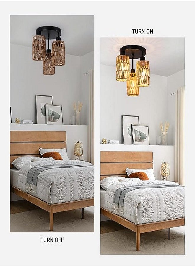 Generic - Rattan Ceiling Lamp Hanging, Boho Ceiling Lamp with Rattan Lampshade, Vintage Ceiling Lamp , Modern Ceiling Lamp Living Room, Basket Lamp for Bedroom, Kitchen, Hallway - Image 1